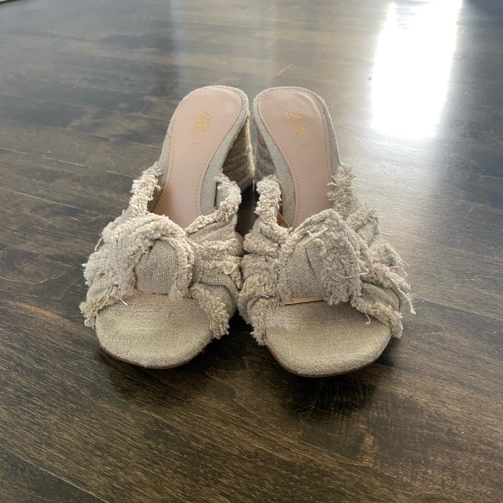 Zara Linen Block Sandals